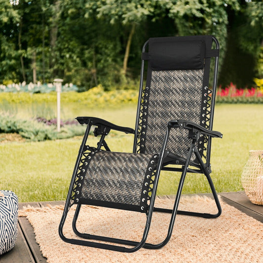Folding Rattan Zero Gravity Lounge Chair with Removable Head Pillow, Gray - Gallery Canada