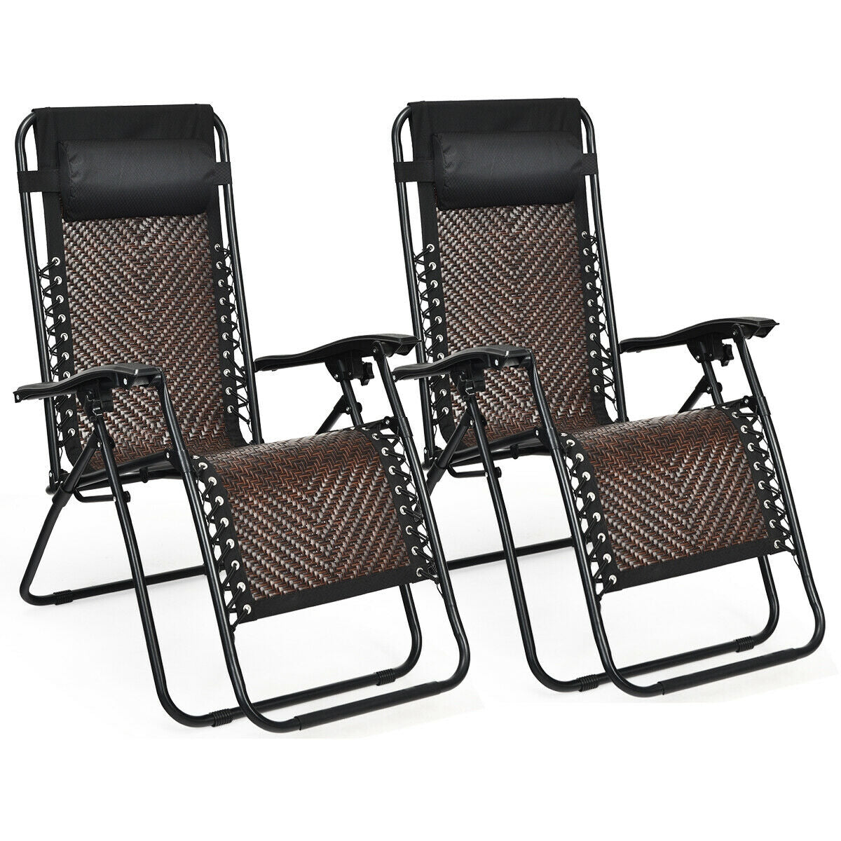 Folding Rattan Zero Gravity Lounge Chair, 2 Pieces, Light Brown Beach & Lawn Chairs Light Brown at Gallery Canada