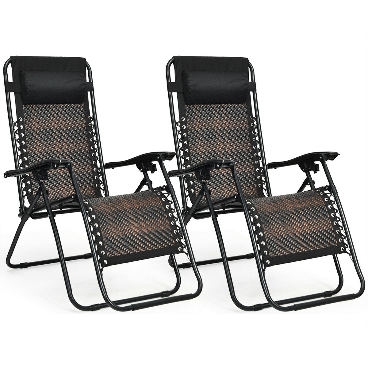 Folding Rattan Zero Gravity Lounge Chair, 2 Pieces, Brown