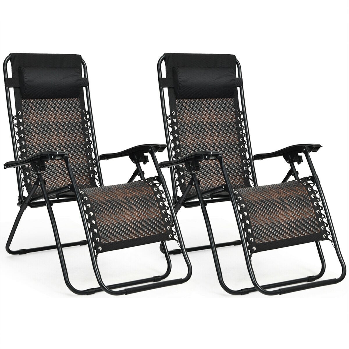 Folding Rattan Zero Gravity Lounge Chair, 2 Pieces, Brown Beach & Lawn Chairs Brown at Gallery Canada