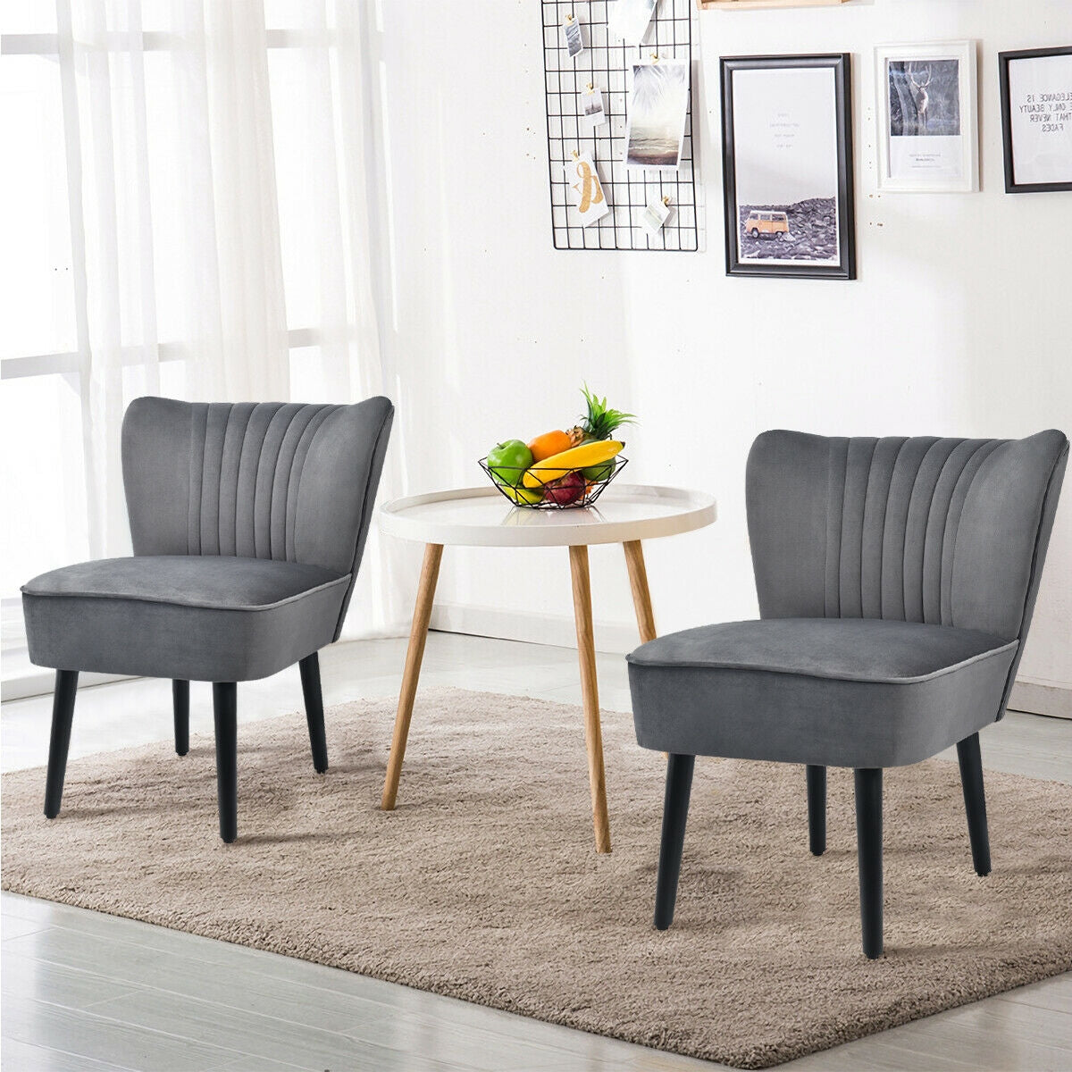 Set of 2 Armless Upholstered Leisure Accent Chair, Gray Accent Chairs at Gallery Canada
