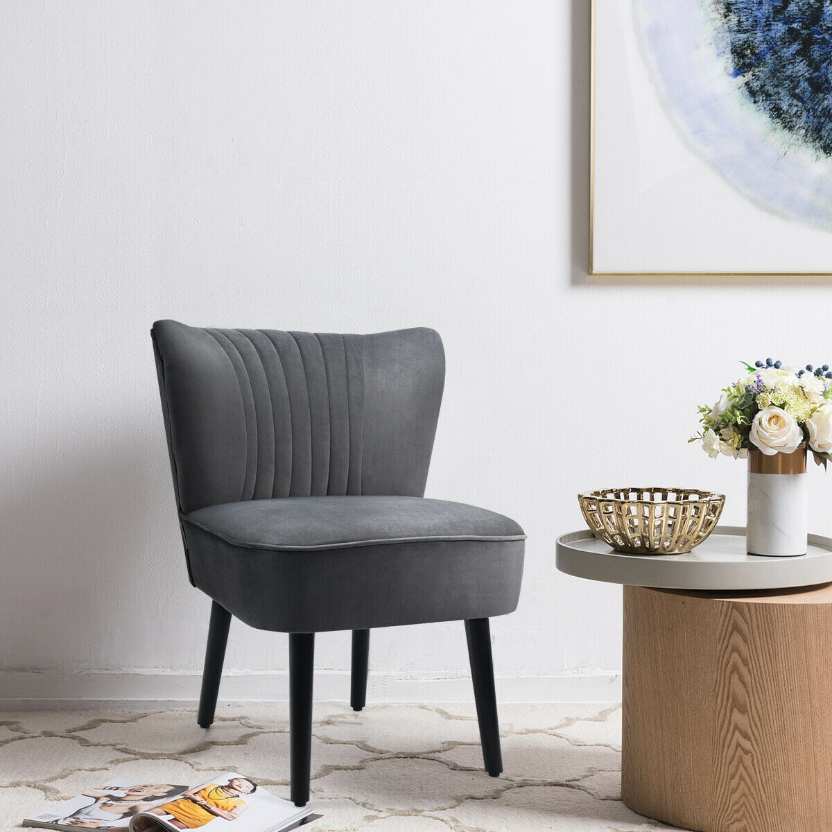 Set of 2 Armless Upholstered Leisure Accent Chair, Gray Accent Chairs at Gallery Canada