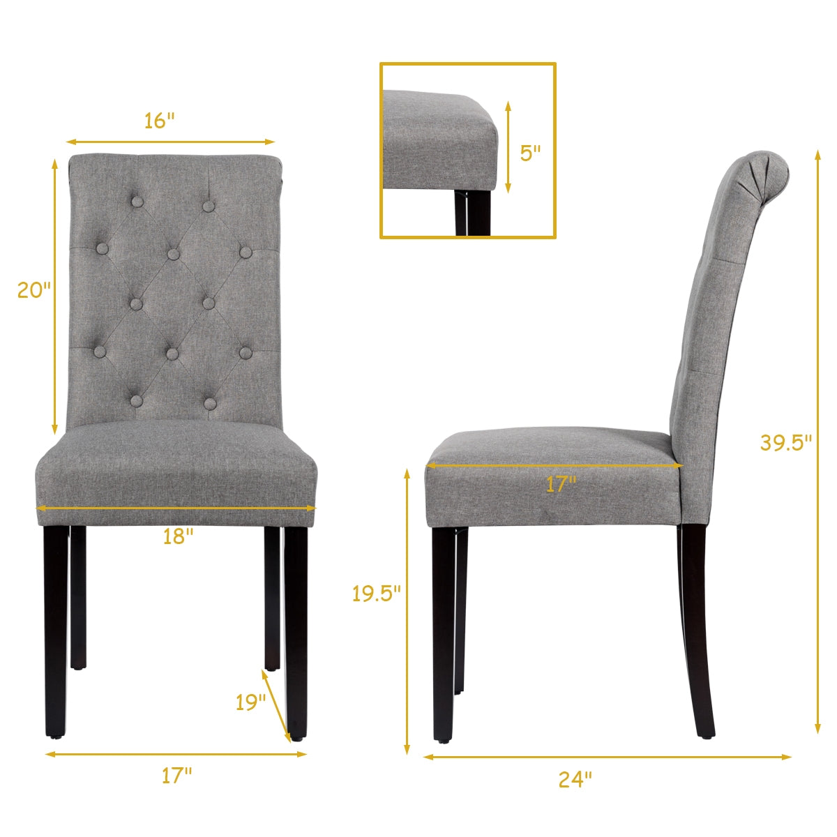 Set of 2 Tufted Dining Chair, Gray Dining Chairs at Gallery Canada