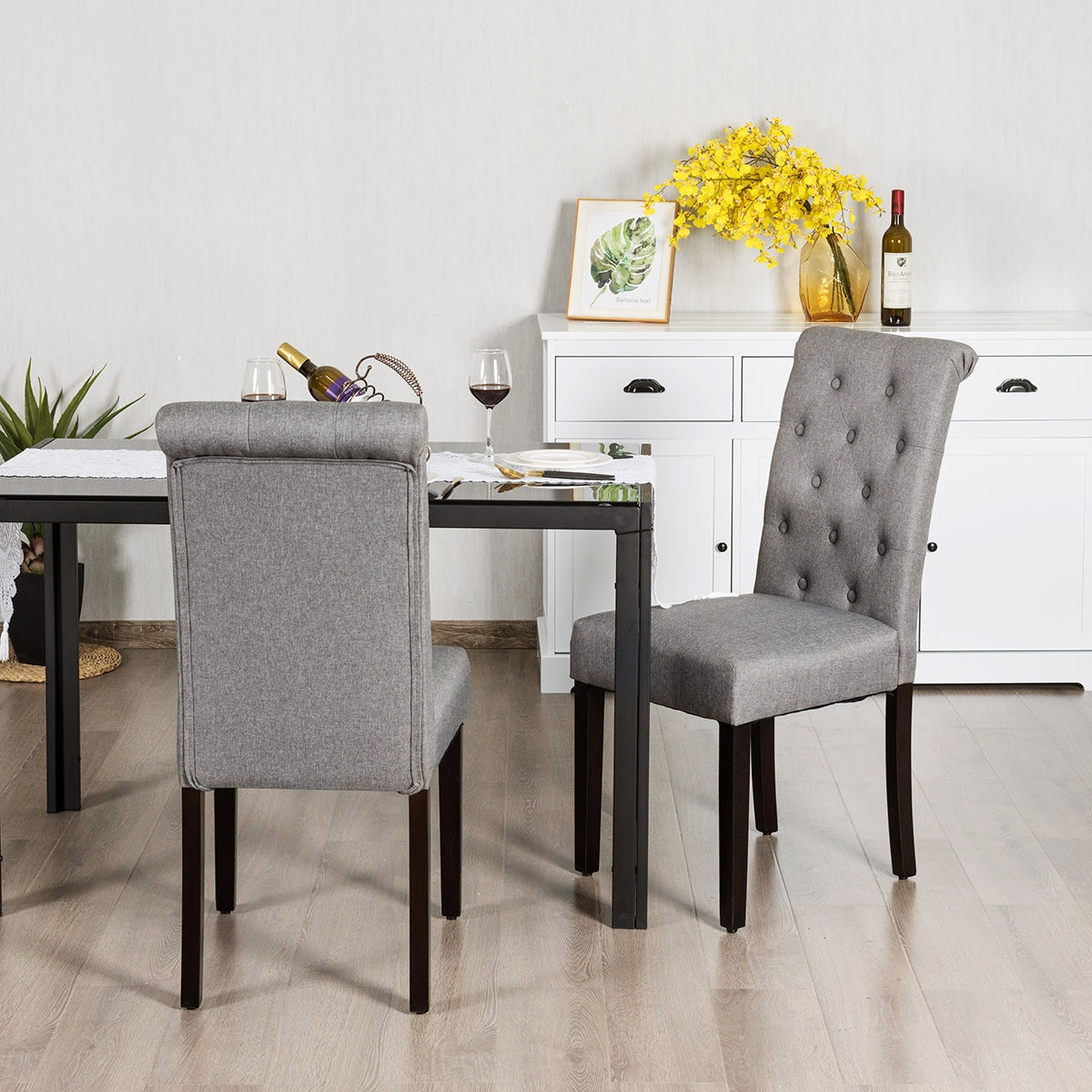 Set of 2 Tufted Dining Chair, Gray Dining Chairs at Gallery Canada