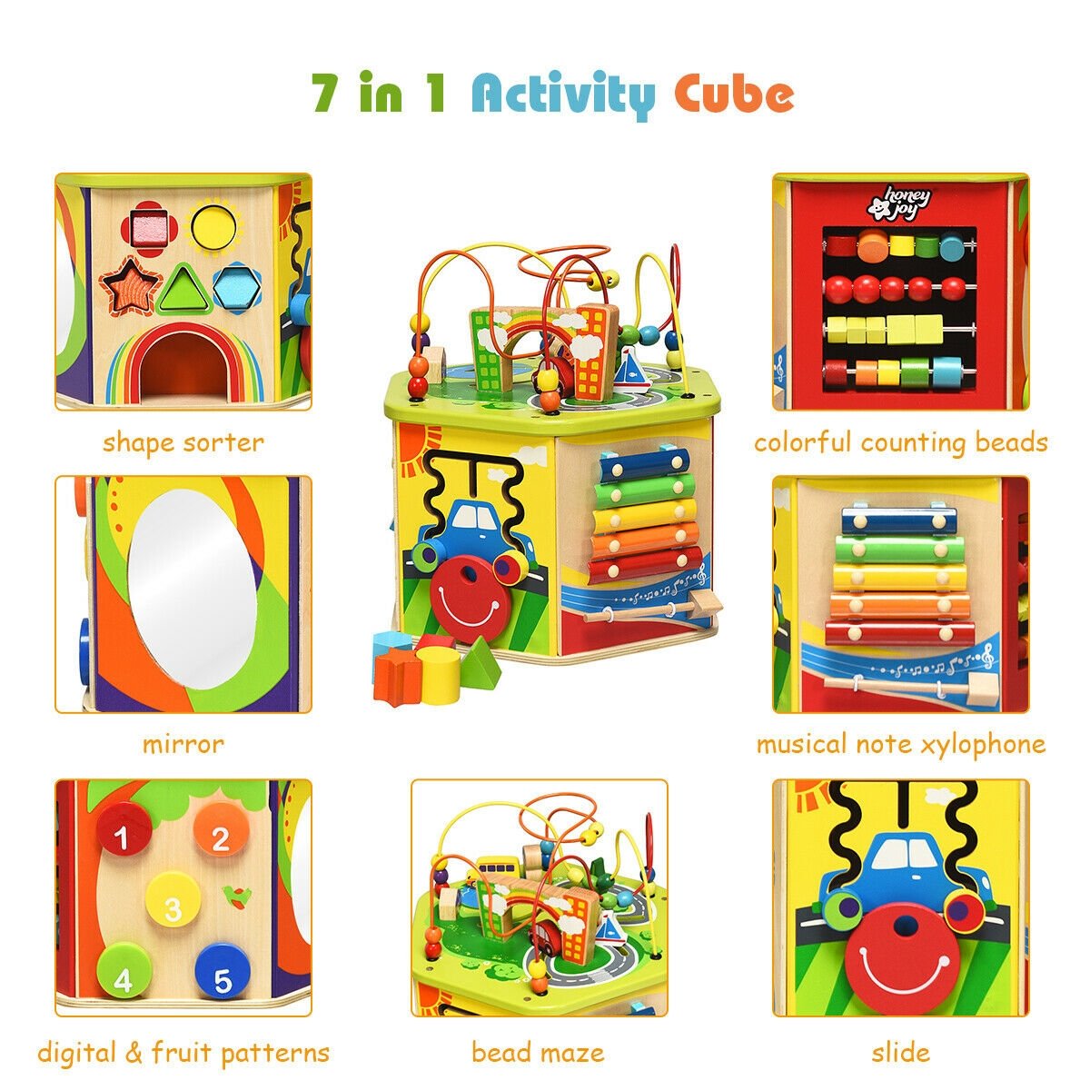 7-in-1 Wooden Activity Cube Toy, Multicolor - Gallery Canada