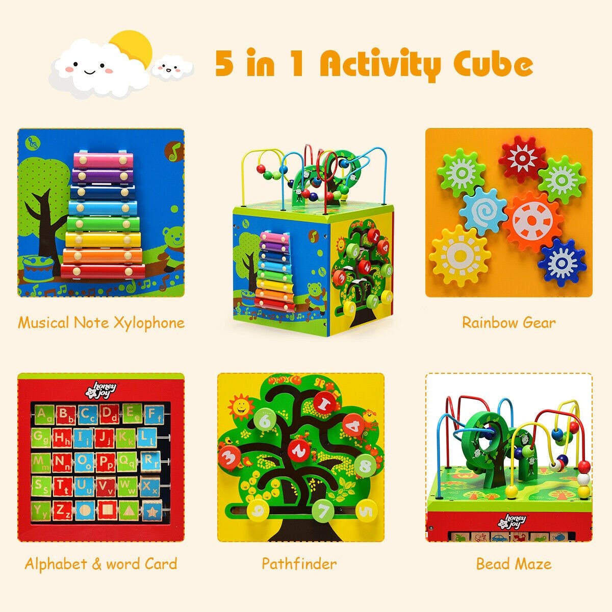 5-in-1 Wooden Activity Cube Toy, Multicolor - Gallery Canada