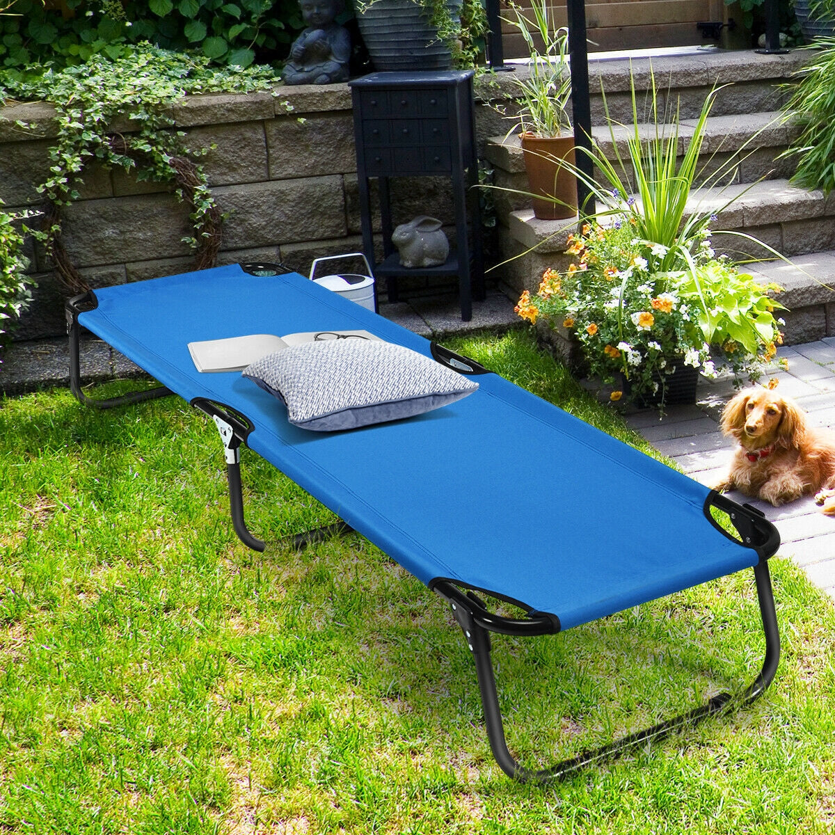Outdoor Folding Camping Bed for Sleeping Hiking Travel, Blue Camping Furniture at Gallery Canada