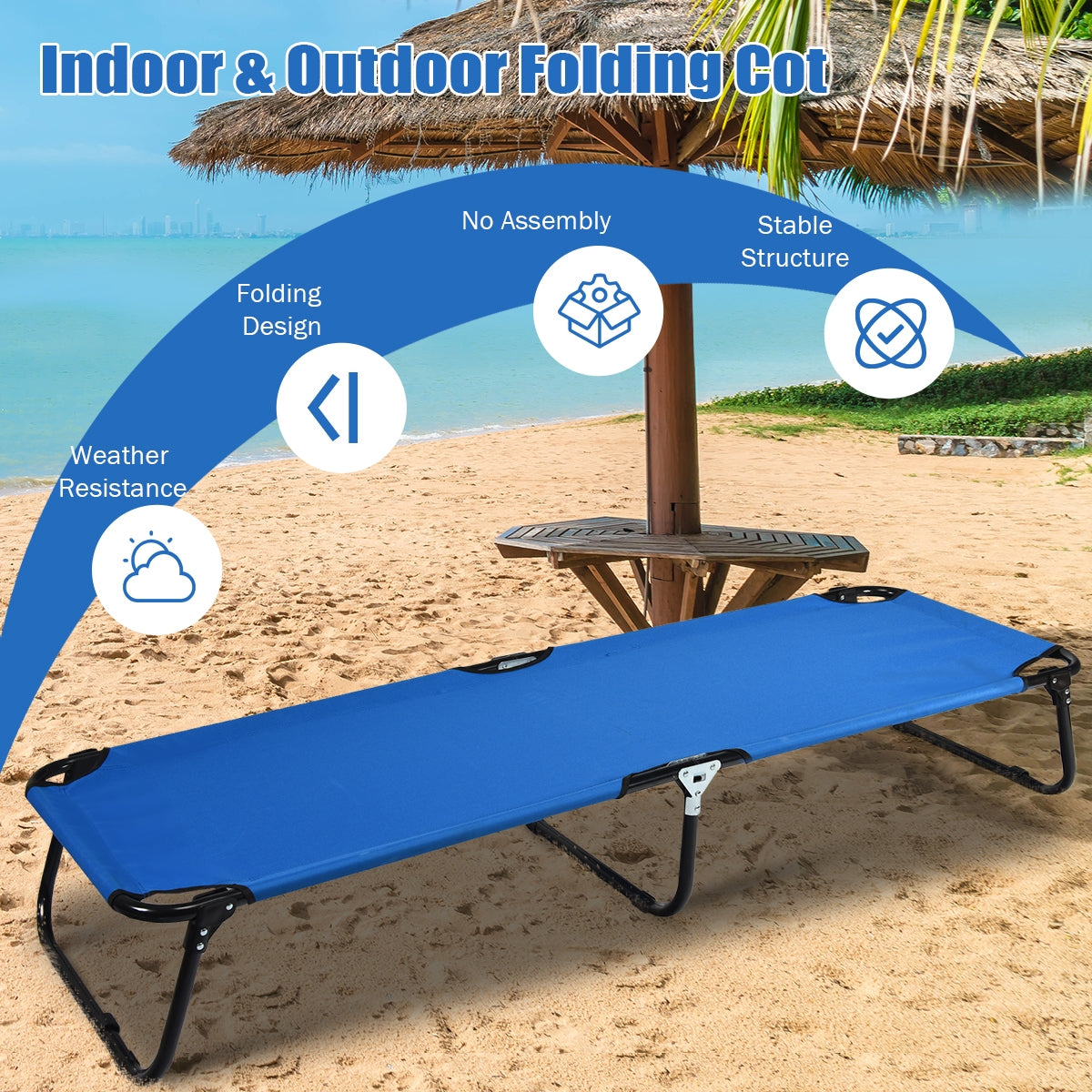 Outdoor Folding Camping Bed for Sleeping Hiking Travel, Blue Camping Furniture at Gallery Canada