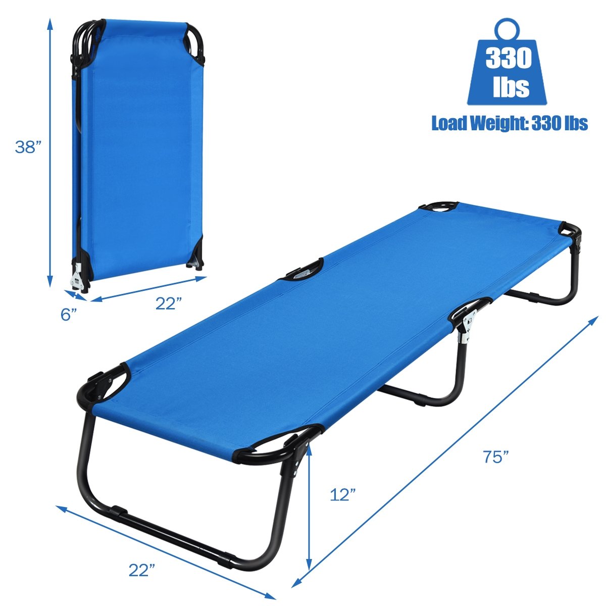 Outdoor Folding Camping Bed for Sleeping Hiking Travel, Blue - Gallery Canada