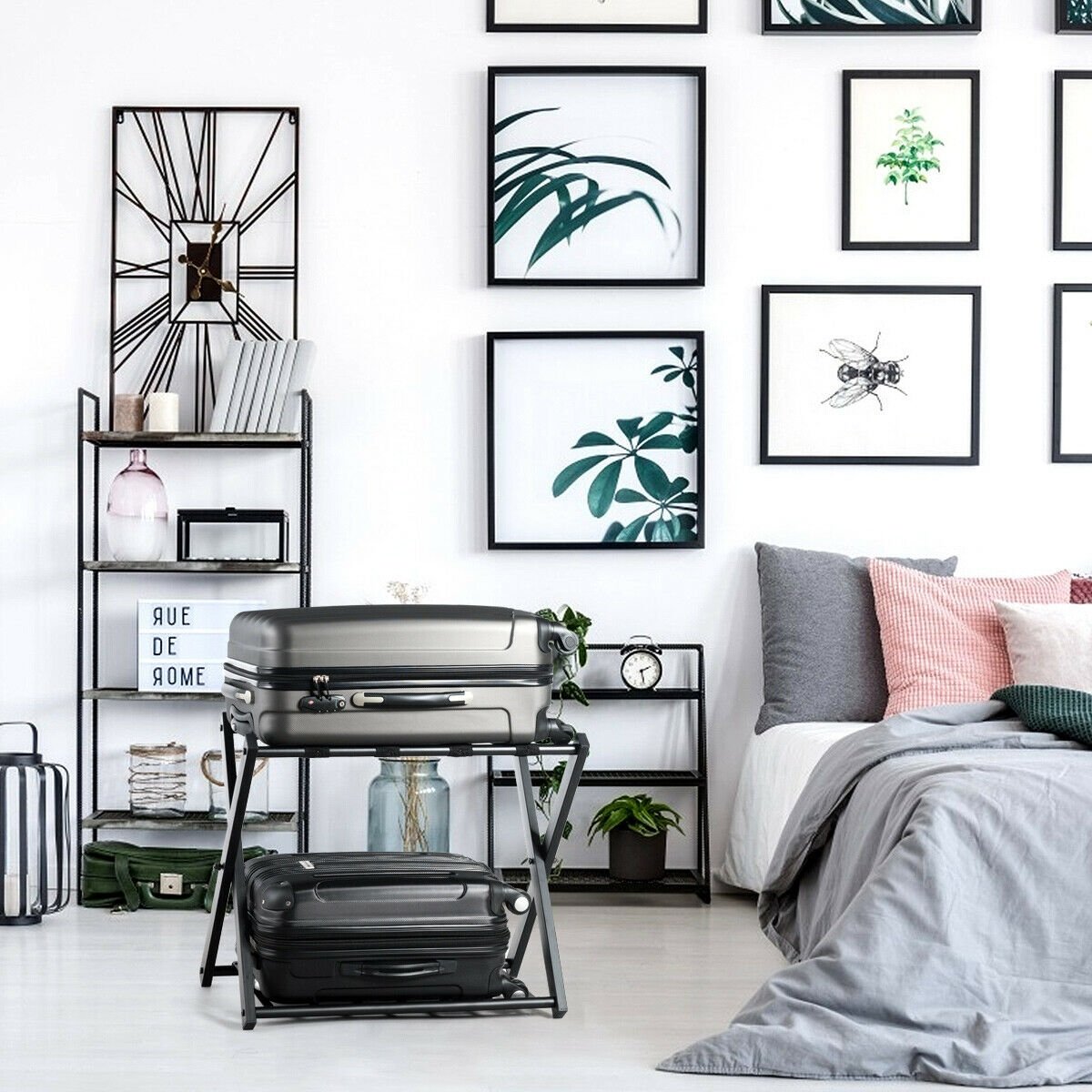 Set of 2 Folding Metal Luggage Rack Suitcase, Black Shoe Racks & Storage Benches at Gallery Canada