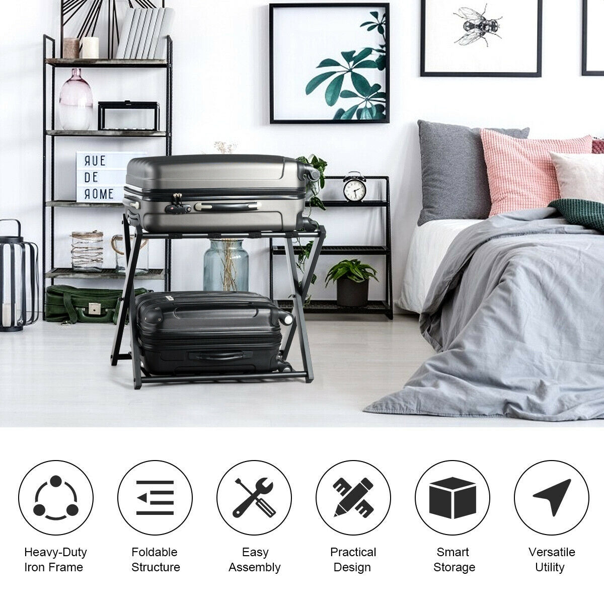 Set of 2 Folding Metal Luggage Rack Suitcase, Black Shoe Racks & Storage Benches at Gallery Canada