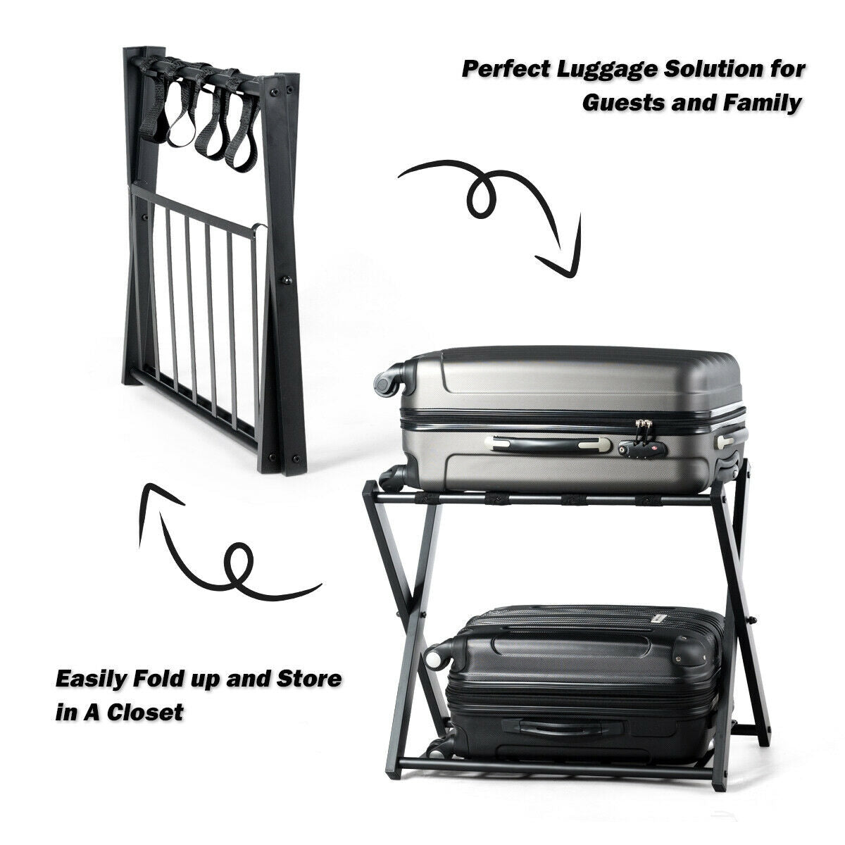 Set of 2 Folding Metal Luggage Rack Suitcase, Black Shoe Racks & Storage Benches at Gallery Canada