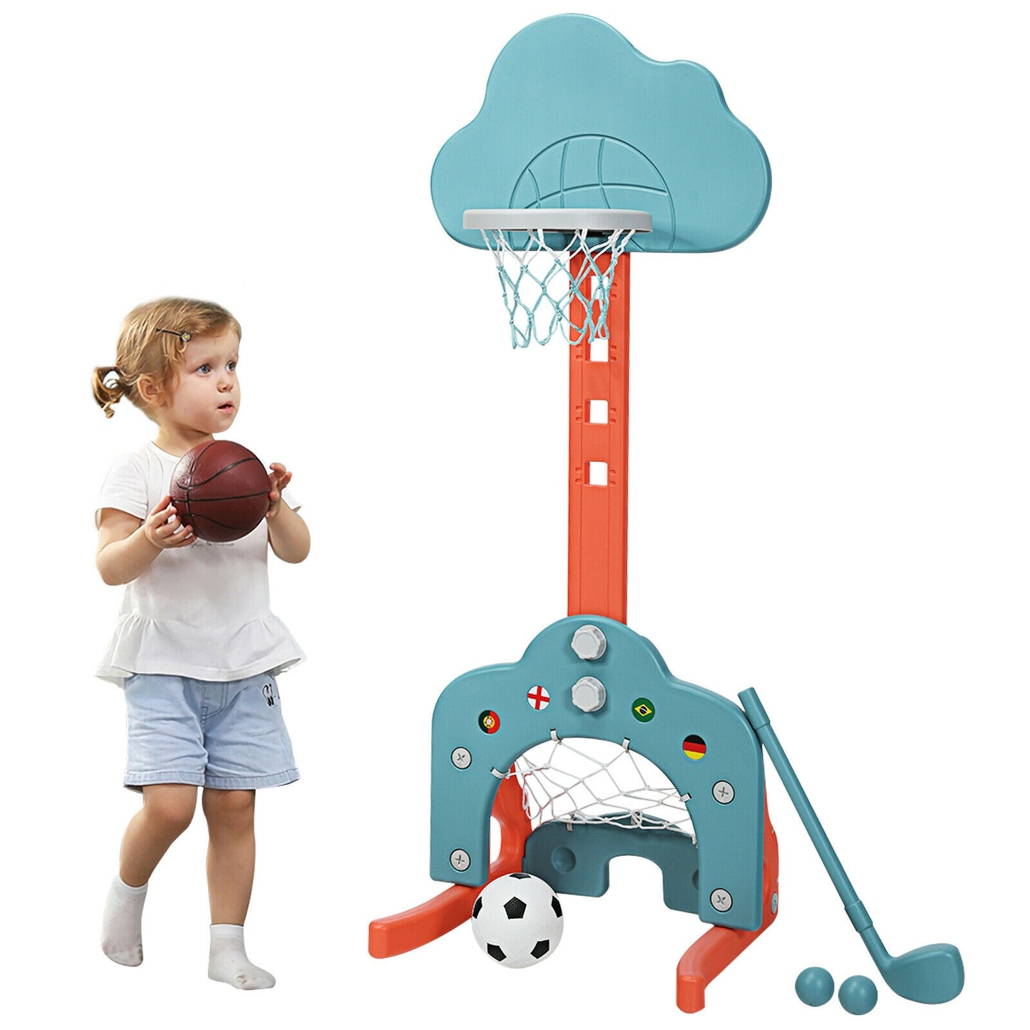 Kids Basketball Hoop Set, 3-In-1 With Balls, Green