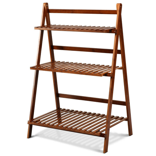 3-tier Folding Bamboo Flower Shelf  , Brown at Gallery Canada