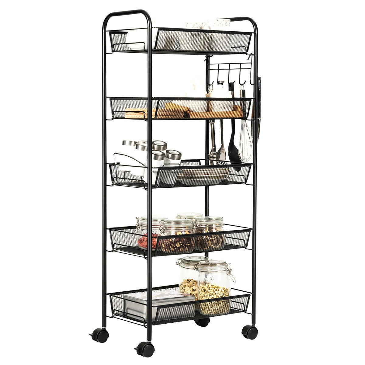 5 Tier Mesh Rolling File Utility Cart Storage Basket, Black File Cabinets at Gallery Canada