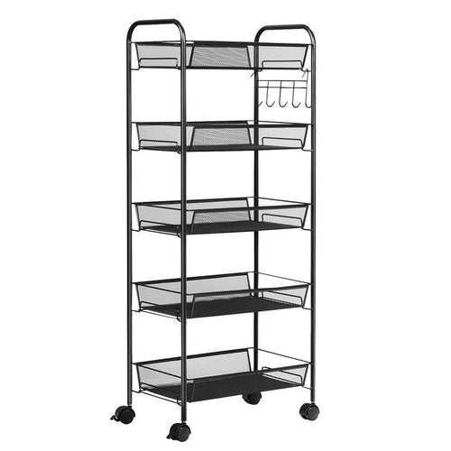 5 Tier Mesh Rolling File Cart, Black