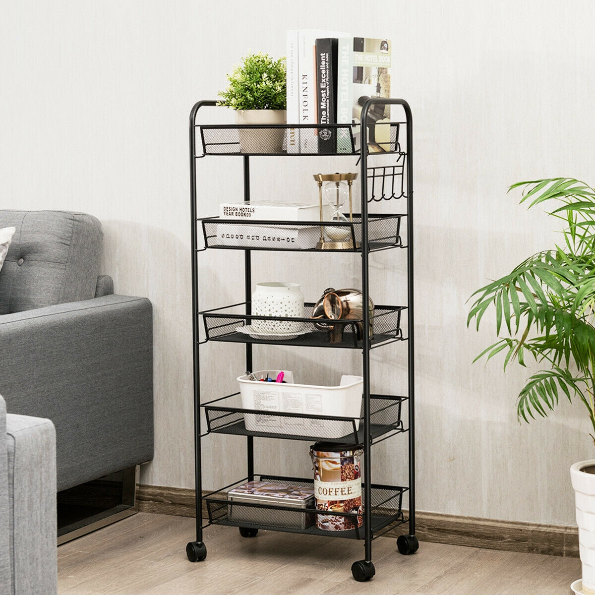 5 Tier Mesh Rolling File Utility Cart Storage Basket, Black File Cabinets at Gallery Canada
