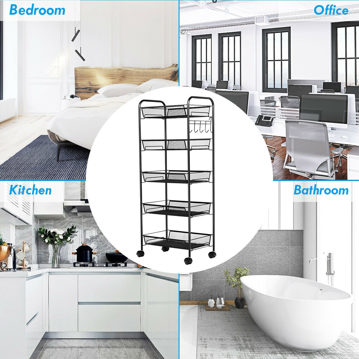 5 Tier Mesh Rolling File Utility Cart Storage Basket, Black File Cabinets at Gallery Canada