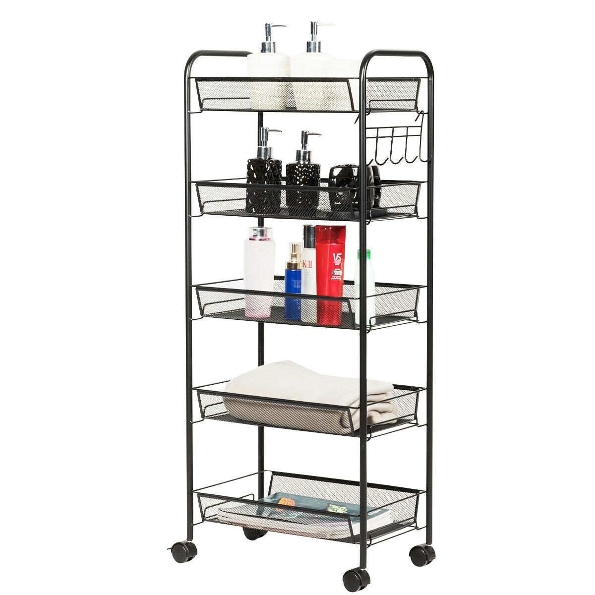 5 Tier Mesh Rolling File Utility Cart Storage Basket, Black File Cabinets at Gallery Canada