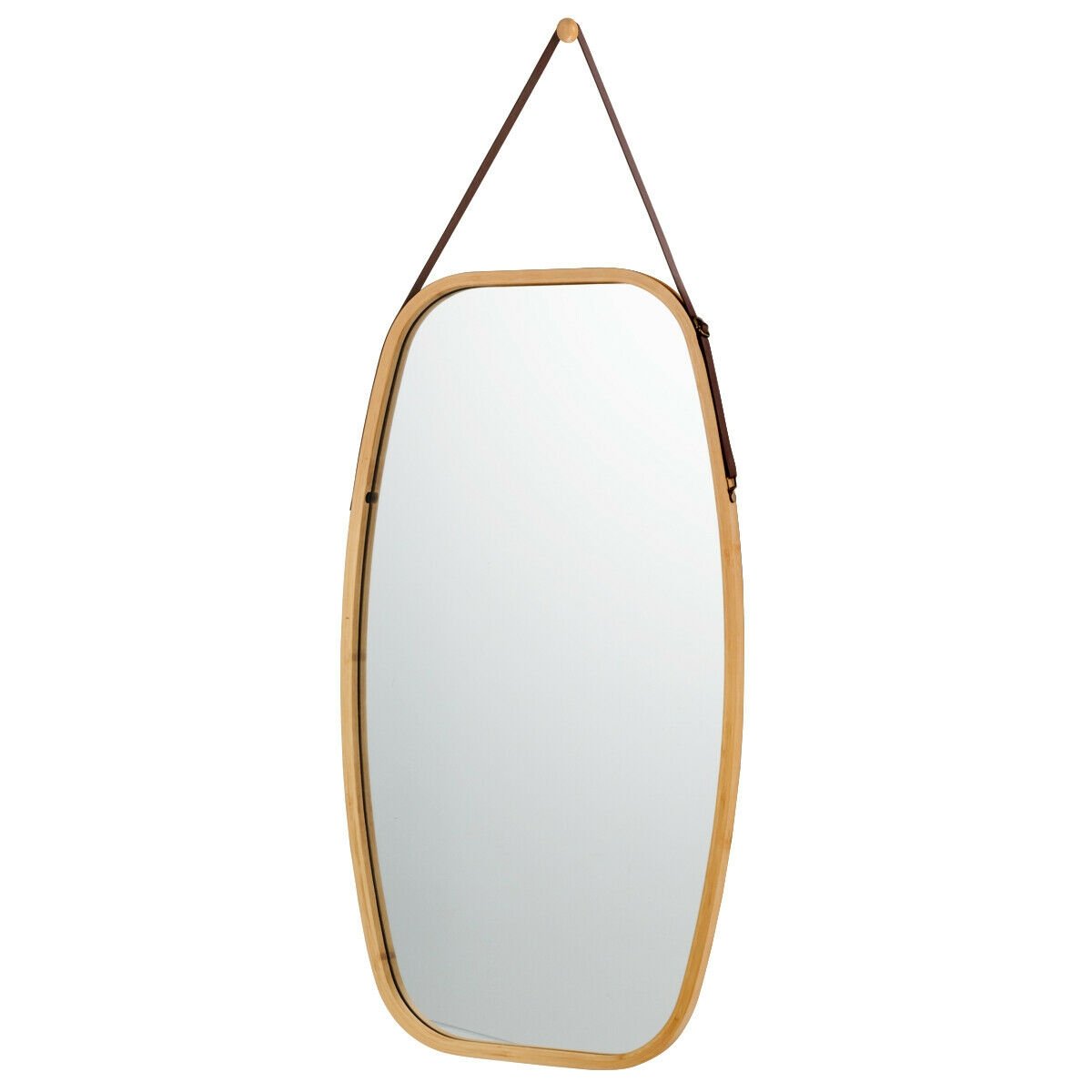 30 Inch Modern Rectangle Wall Hanging Framed Mirror, Natural - Gallery Canada