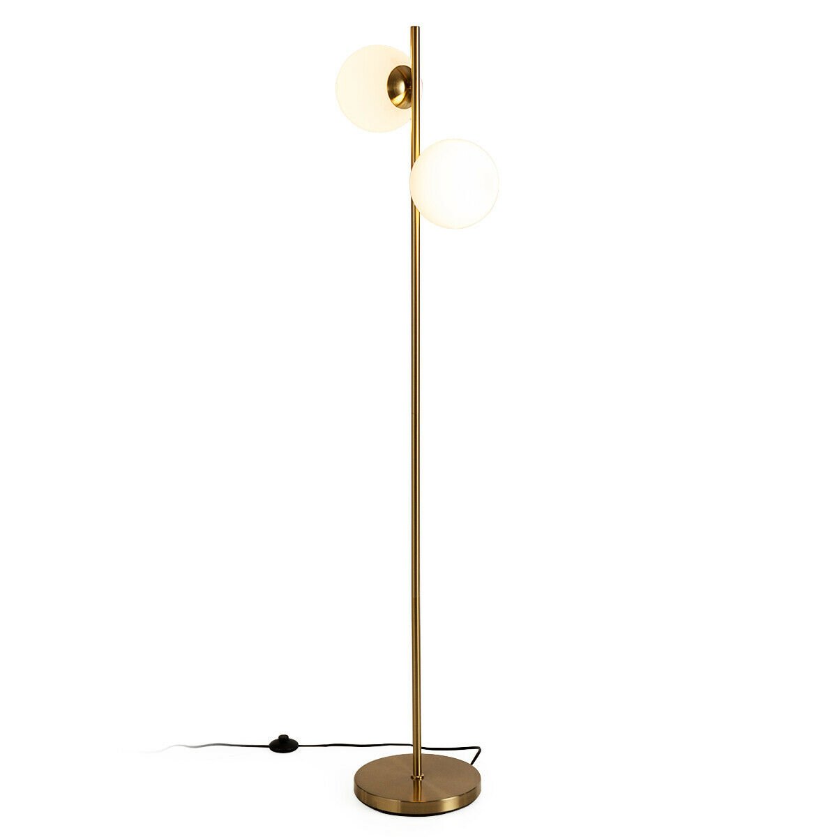 65 Inch LED Floor Lamp with 2 Light Bulbs and Foot Switch, Golden - Gallery Canada
