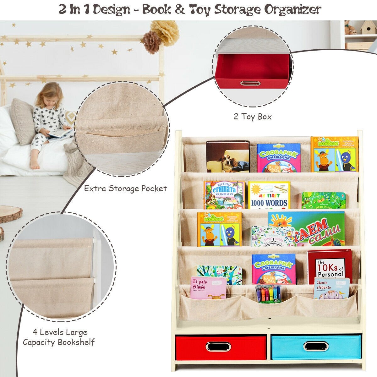 Kids Book and Toys Organizer Shelves, Beige - Gallery Canada