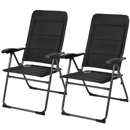 Outdoor Folding Patio Chairs, Adjustable Backrests, Black