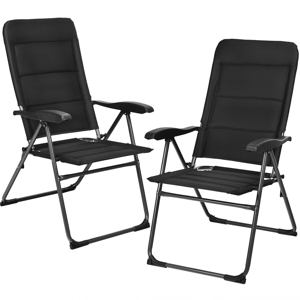 2 Pieces Outdoor Folding Patio Chairs with Adjustable Backrests for Bistro and Backyard, Black Beach & Lawn Chairs at Gallery Canada