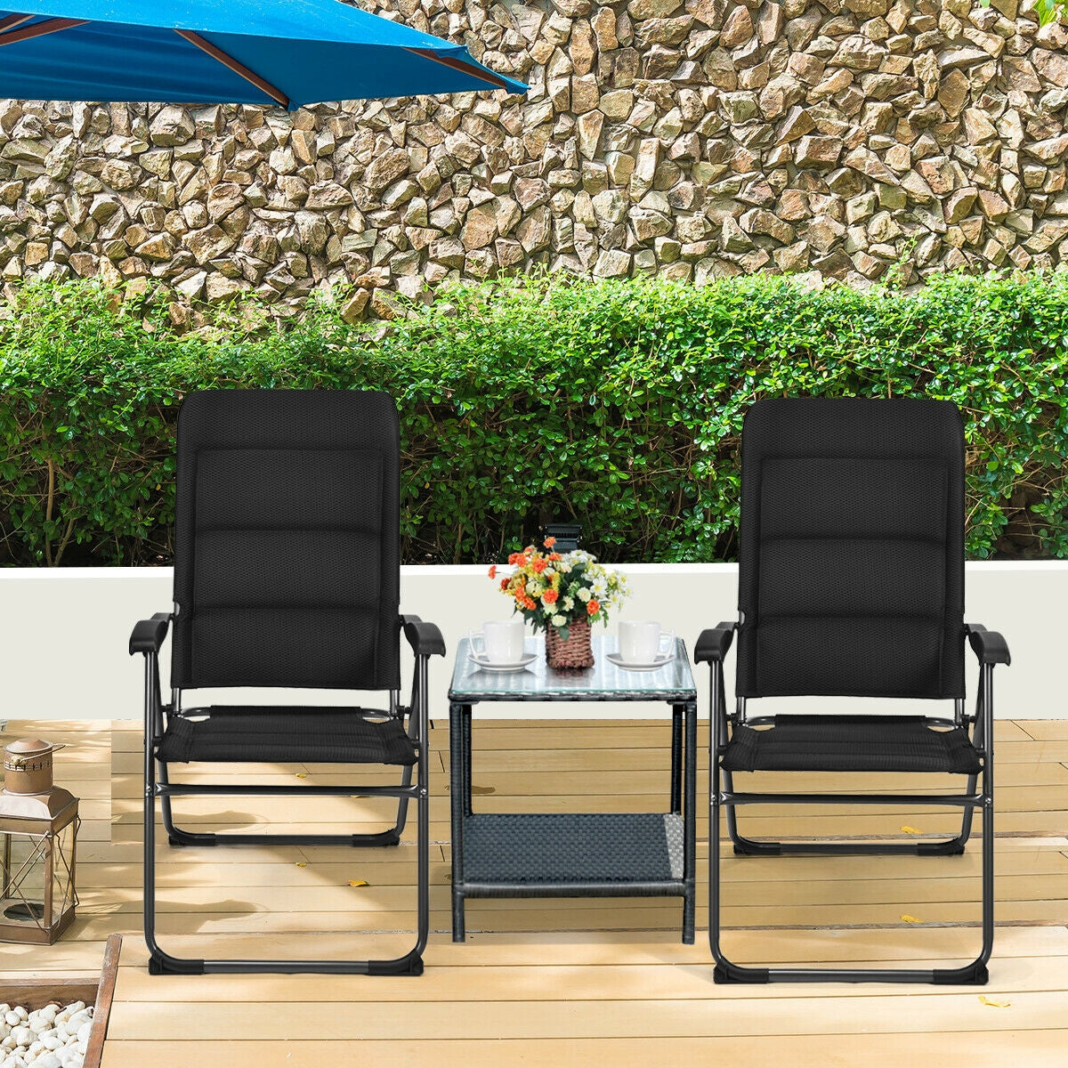 2 Pieces Outdoor Folding Patio Chairs with Adjustable Backrests for Bistro and Backyard, Black Beach & Lawn Chairs at Gallery Canada