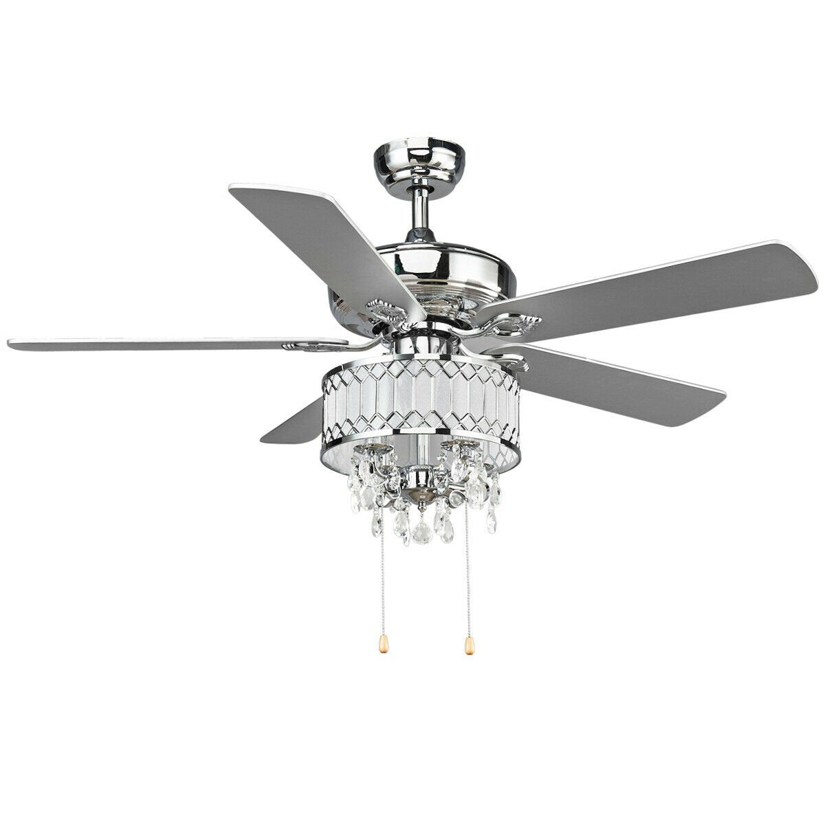 52 Inch Crystal Ceiling Fan Lamp w/ 5 Reversible Blades, Silver - Gallery Canada
