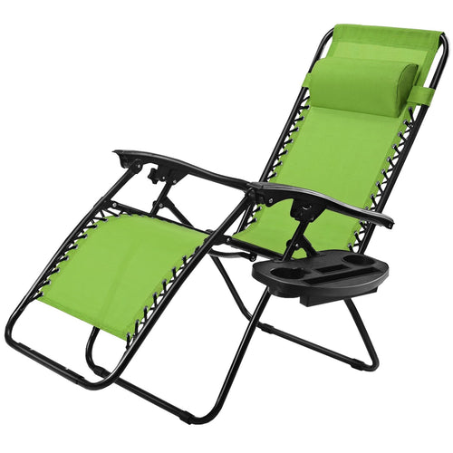 Outdoor Folding Zero Gravity Reclining Lounge Chair with Utility Tray, Green