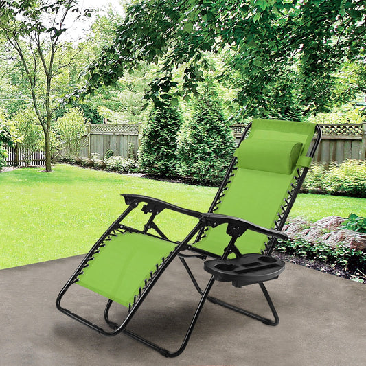 Outdoor Folding Zero Gravity Reclining Lounge Chair with Utility Tray, Green - Gallery Canada