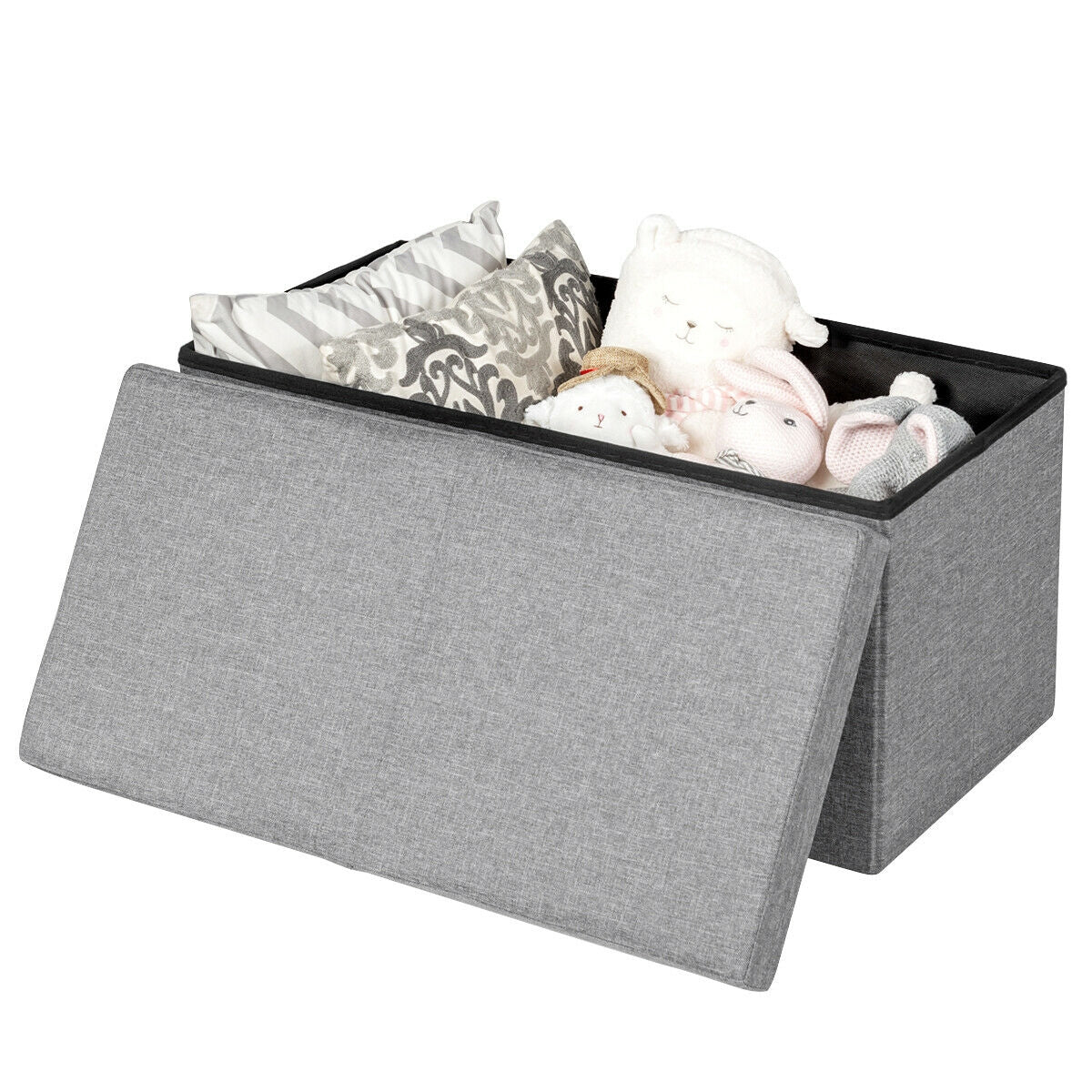 30 Inch Folding Storage Ottoman with Lift Top, Light Gray Shoe Racks & Storage Benches at Gallery Canada