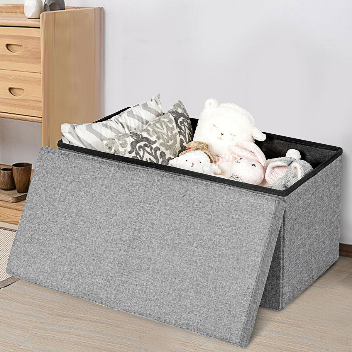 30 Inch Folding Storage Ottoman with Lift Top, Light Gray Shoe Racks & Storage Benches at Gallery Canada