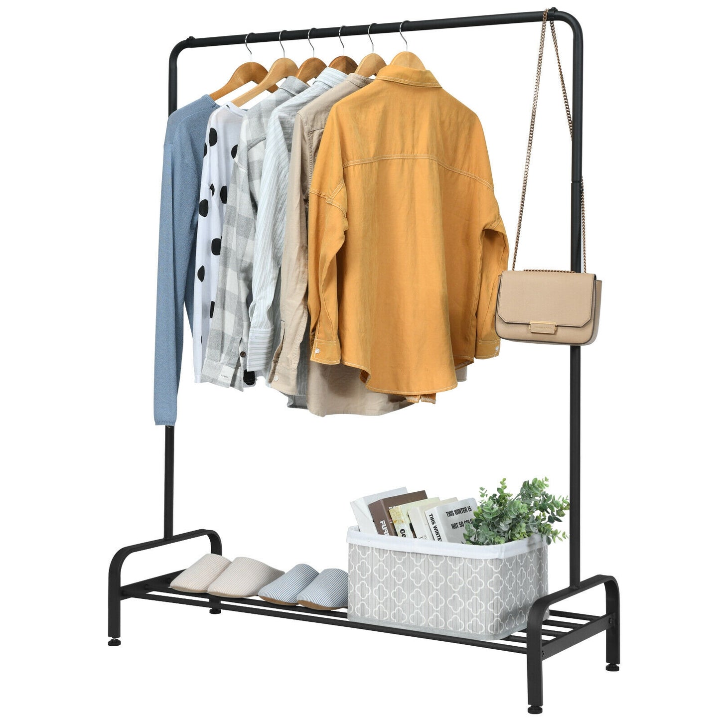 Heavy Duty Clothes Stand Rack with Top Rod and Lower Storage Shelf, Black Clothing & Closet Storage at Gallery Canada