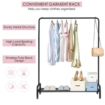 Heavy Duty Clothes Stand Rack with Top Rod and Lower Storage Shelf, Black Clothing & Closet Storage at Gallery Canada