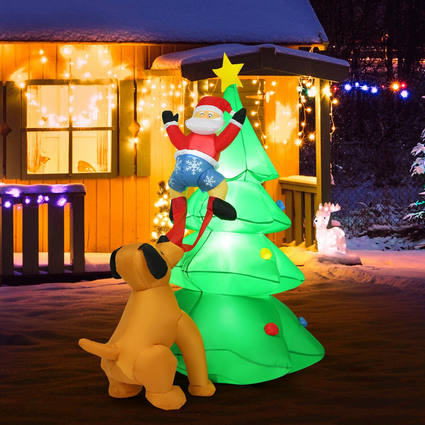 6.5 Feet Outdoor Inflatable Christmas Tree Santa Decor with LED Lights, Green Christmas Inflatables at Gallery Canada