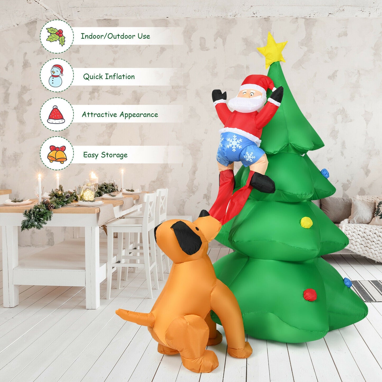 6.5 Feet Outdoor Inflatable Christmas Tree Santa Decor with LED Lights, Green Christmas Inflatables at Gallery Canada