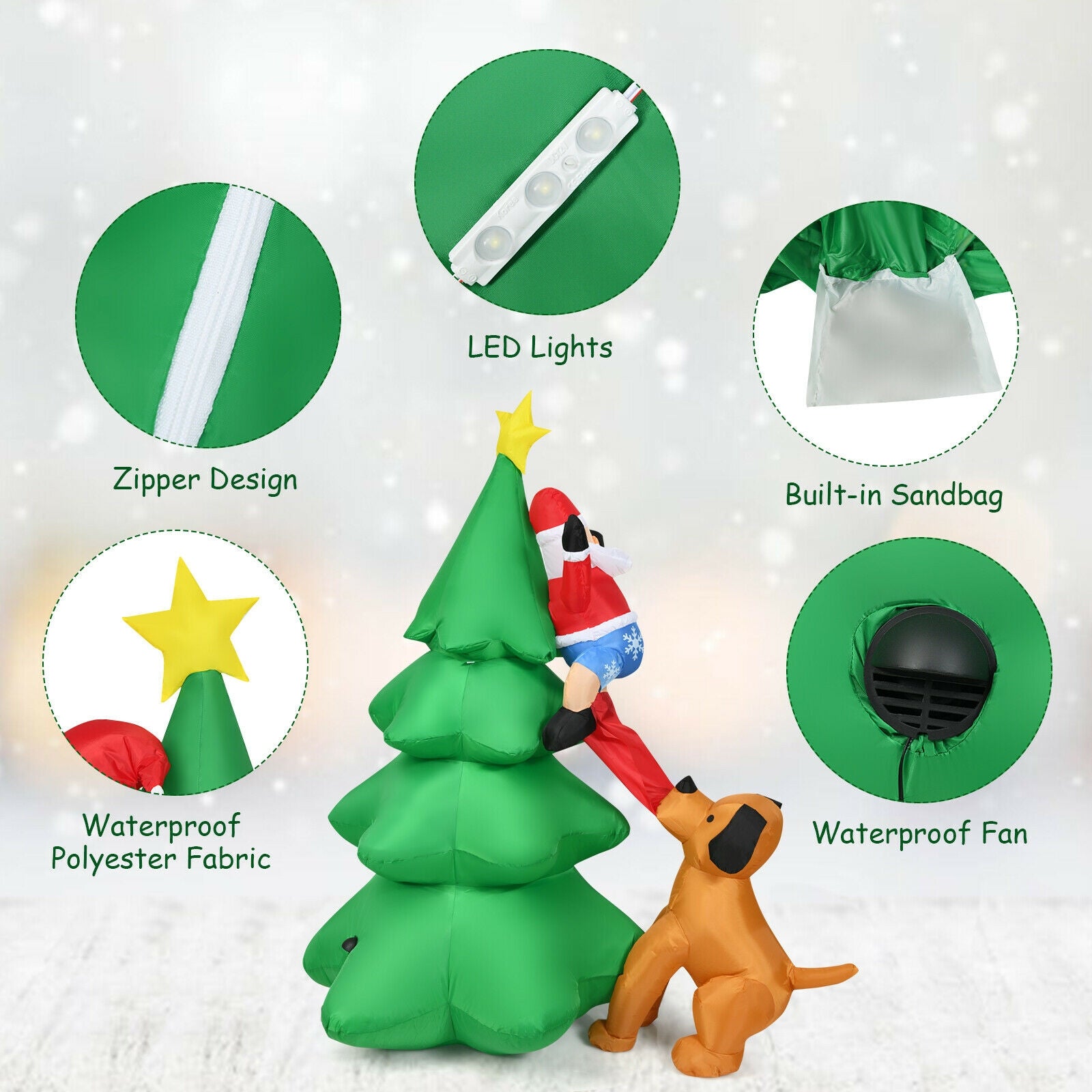 6.5 Feet Outdoor Inflatable Christmas Tree Santa Decor with LED Lights, Green Christmas Inflatables at Gallery Canada