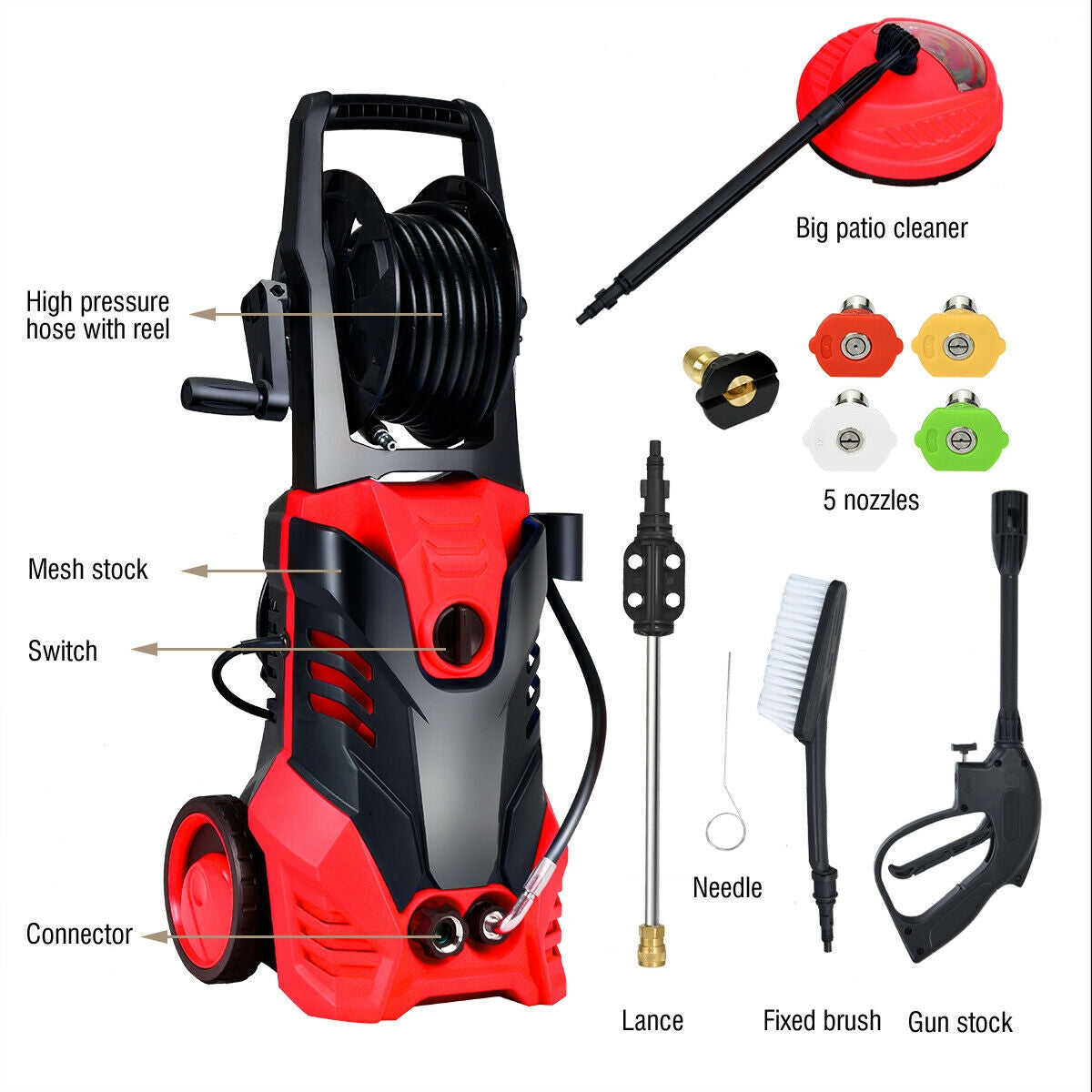 3000 PSI Electric High Pressure Washer With Patio Cleaner, Red Pressure Washers at Gallery Canada