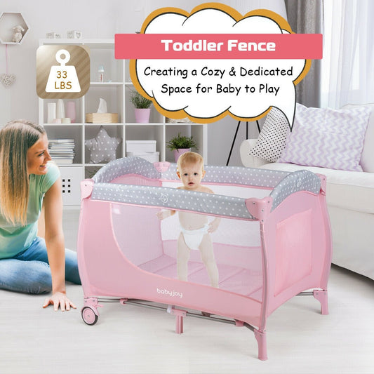 Foldable Safety  Baby Playard for Toddler Infant with Changing Station, Pink - Gallery Canada