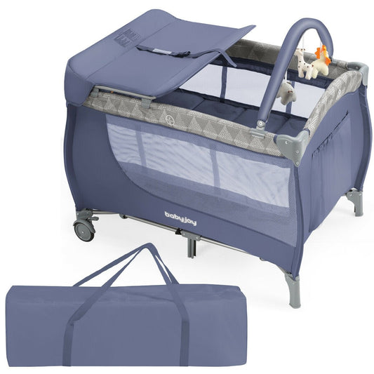 Foldable Safety  Baby Playard for Toddler Infant with Changing Station, Gray