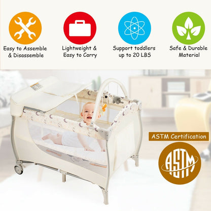 Foldable Safety  Baby Playard for Toddler Infant with Changing Station, Beige at Gallery Canada