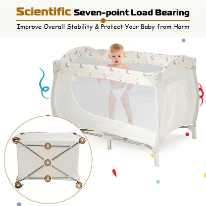 Foldable Safety  Baby Playard for Toddler Infant with Changing Station, Beige at Gallery Canada