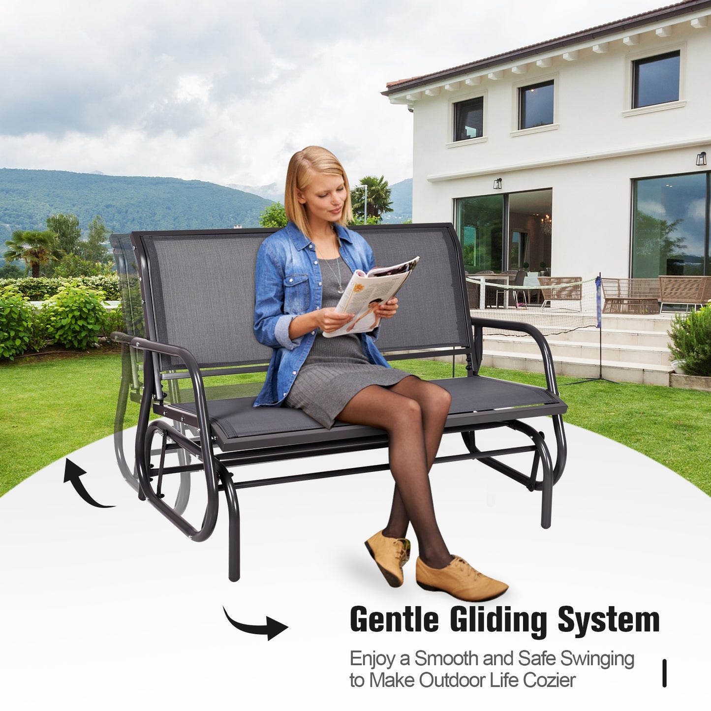 Swing Glider Chair 48 Inch Loveseat Rocker Lounge Backyard, Gray Patio Rocking Chairs & Gliders at Gallery Canada