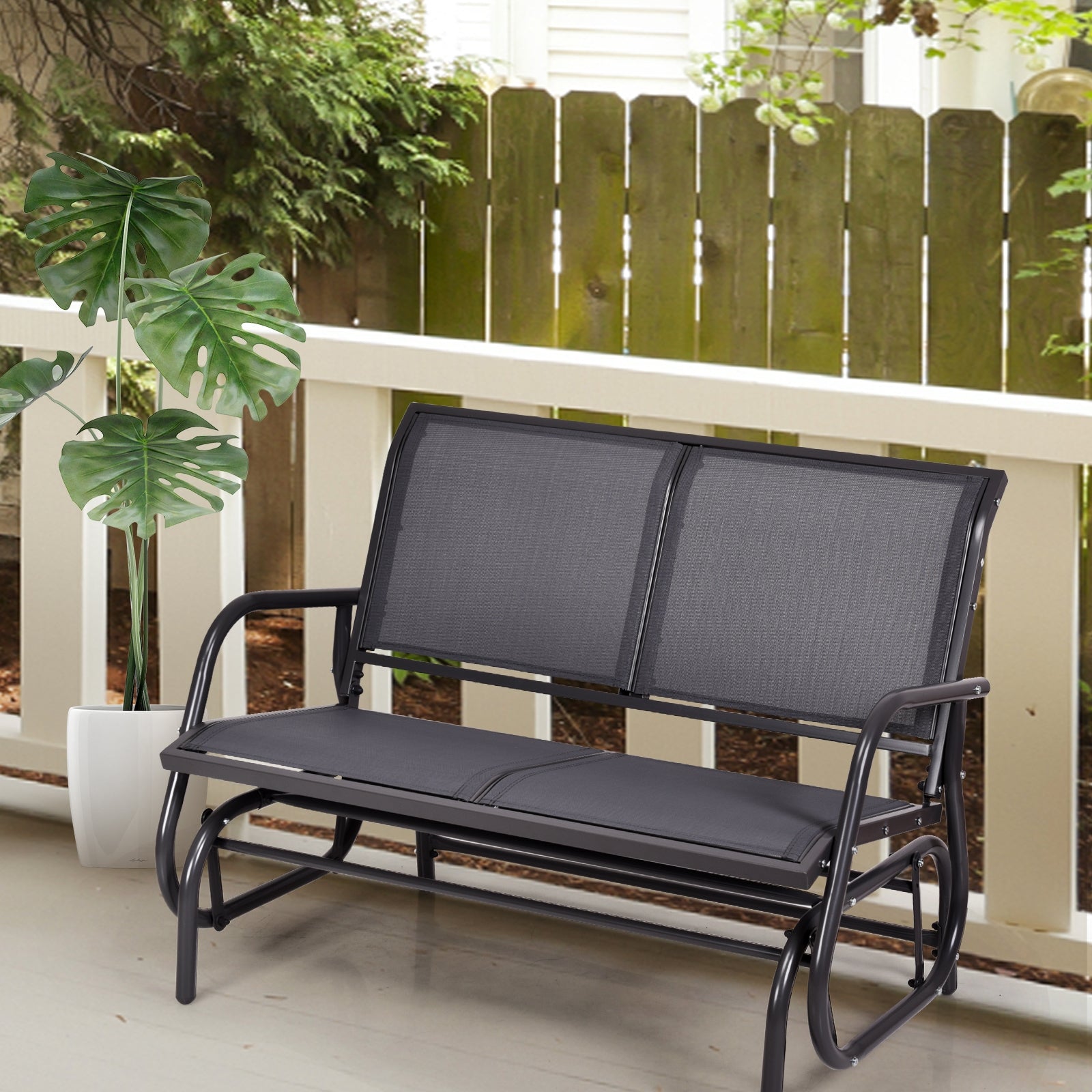 Swing Glider Chair 48 Inch Loveseat Rocker Lounge Backyard, Gray Patio Rocking Chairs & Gliders at Gallery Canada