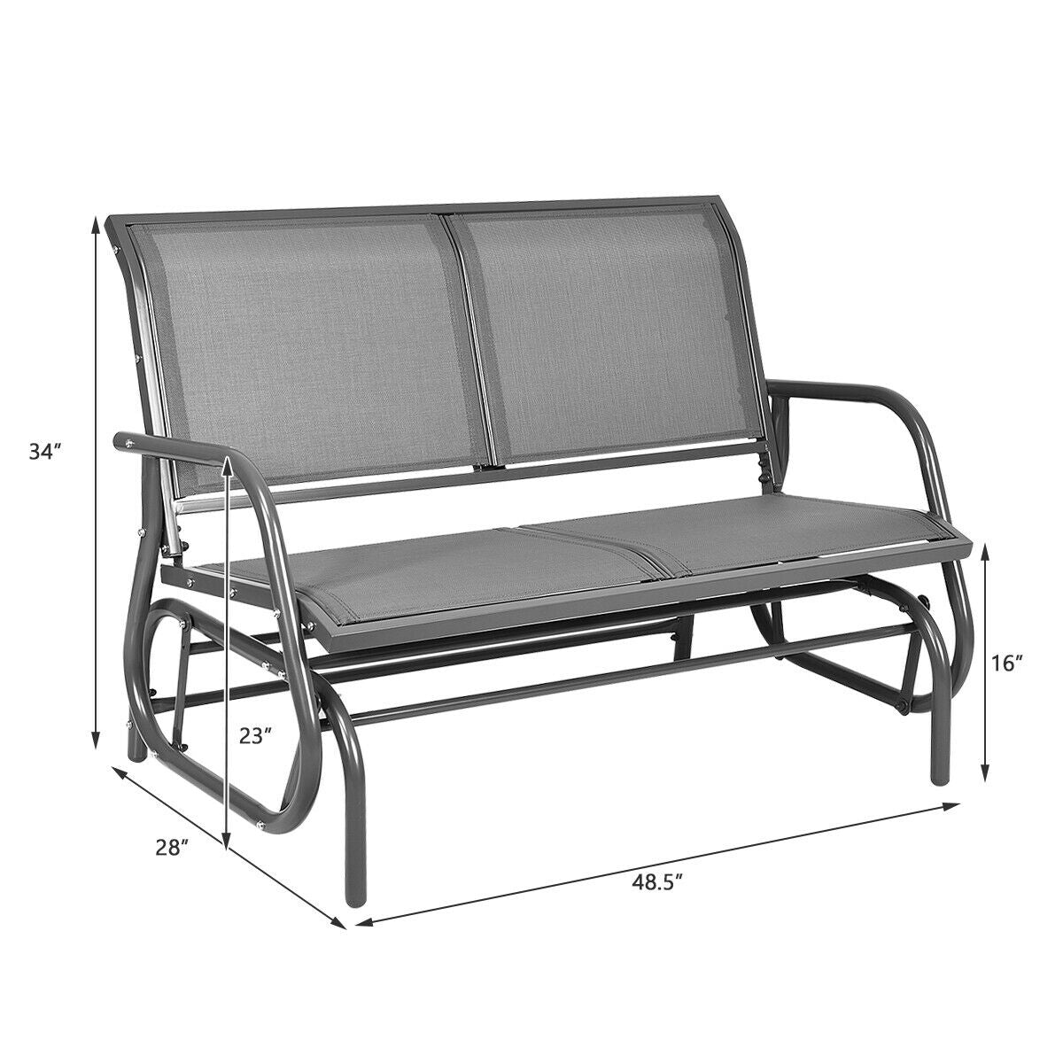 Swing Glider Chair 48 Inch Loveseat Rocker Lounge Backyard, Gray Patio Rocking Chairs & Gliders at Gallery Canada