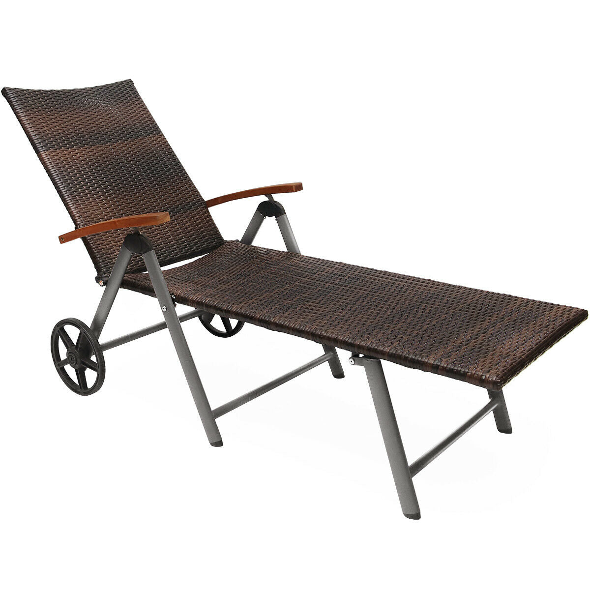 Outdoor Chaise Lounge Chair Rattan Lounger Recliner Chair, Brown Outdoor Chaise Lounges at Gallery Canada