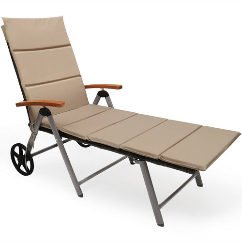Outdoor Chaise Lounge Chair Rattan Lounger Recliner Chair, Brown