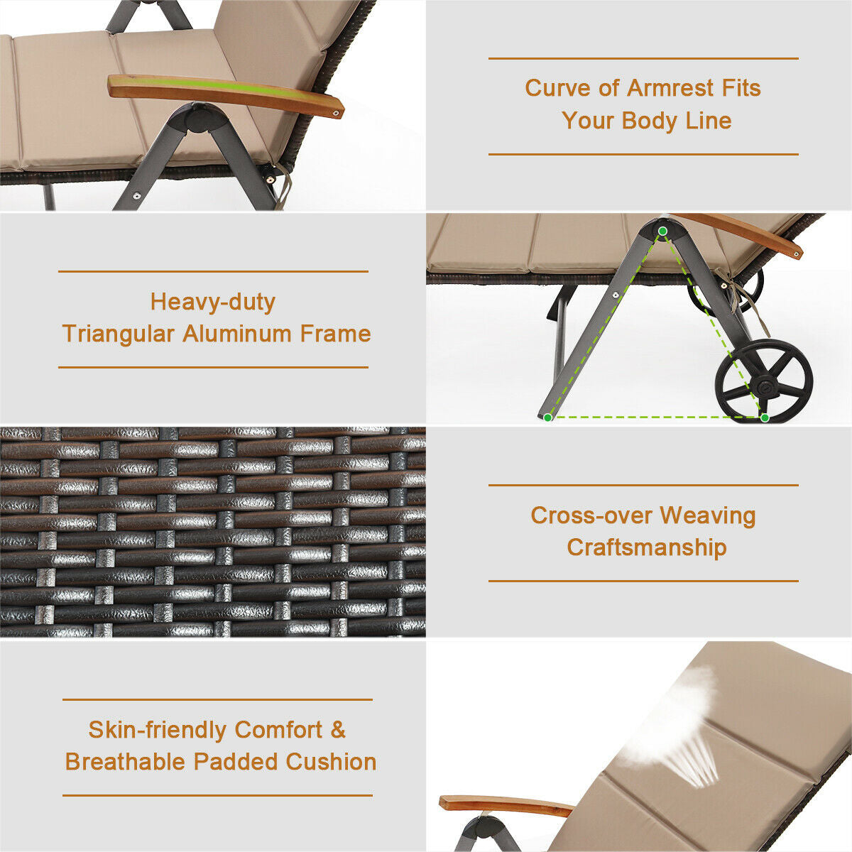 Outdoor Chaise Lounge Chair Rattan Lounger Recliner Chair, Brown Outdoor Chaise Lounges at Gallery Canada